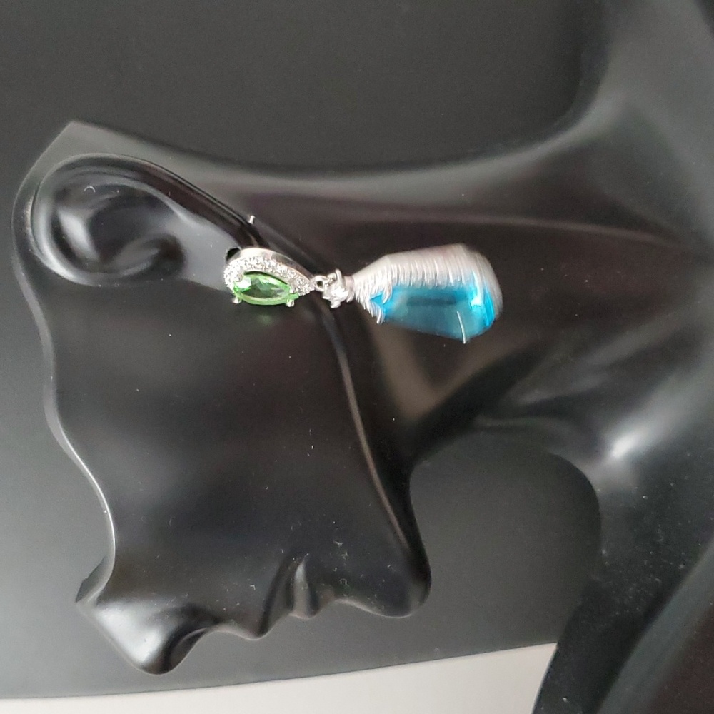 Sterling Silver 925 Aquamarine Peridot Dangle Earrings - Picture 8 of 12